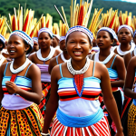 **

Prompt: "Umhlanga Festival in Eswatini. Thousands of young women in traditional attire dancing and singing, carrying reeds. Vibrant colors, joyful atmosphere, showing respect to the Queen Mother."

**