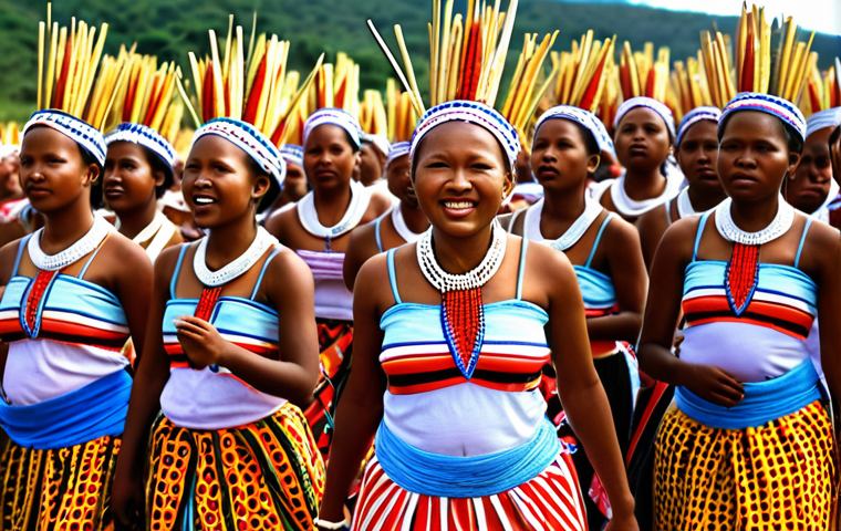 **
Prompt: "Umhlanga Festival in Eswatini. Thousands of young women in traditional attire dancing and singing, carrying reeds. Vibrant colors, joyful atmosphere, showing respect to the Queen Mother."
**